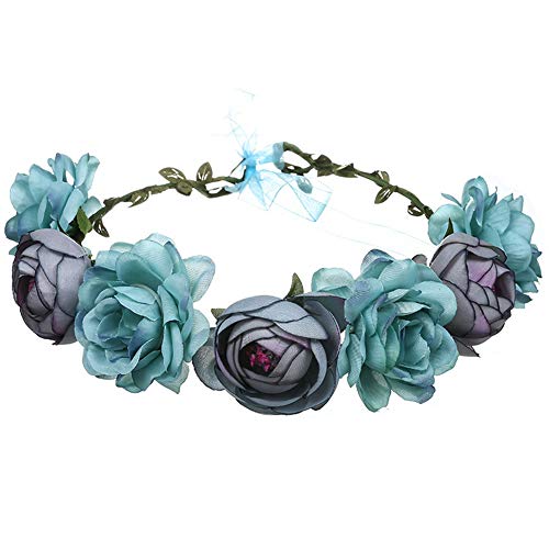 YAZILIND Rose Blume Kopfschmuck Handmade Haarschmuck Festival Stirnband Brautkleid Zubehör Blau von YAZILIND