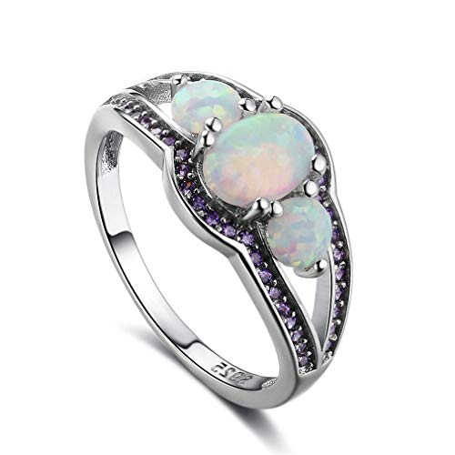 YAZILIND S925 Sterling Silber Band Oval Opal Ewigkeitsringe Frauen Verlobungsschmuck 20.1 von YAZILIND