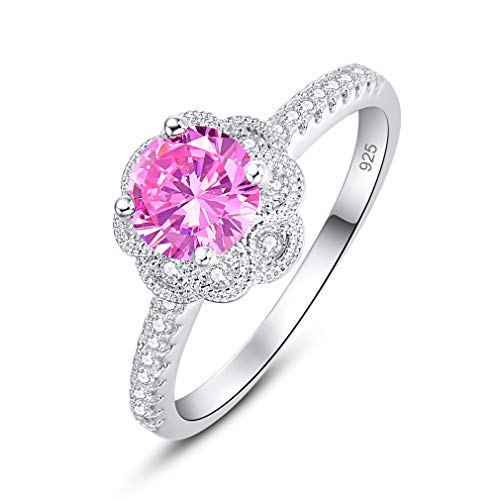 YAZILIND S925 Sterling Silber Blumenform Statement Ring Cut Round Zirkonia Frauen Hochzeit Verlobungsringe Schmuck Pink 16.6 von YAZILIND