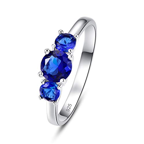 YAZILIND S925 Sterling Silber DREI runde Zirkonia CZ Ehering Verlobungsring Frauen Jubiläumsschmuck Blau 16.6 von YAZILIND