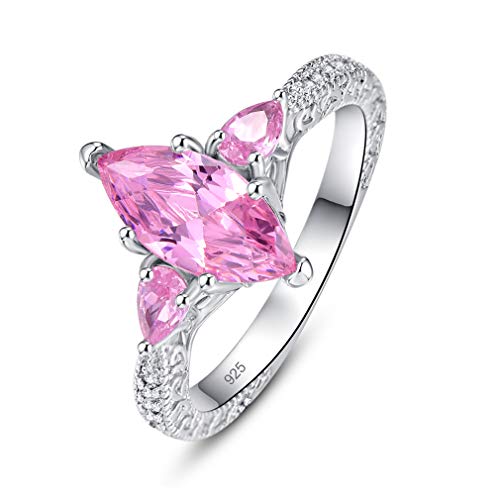 YAZILIND S925 Sterling Silber Ehering Oval Zirkonia Blumenform Ewigkeitsringe Frauen Jubiläumsschmuck Pink 18.1 von YAZILIND