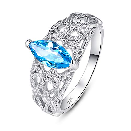 YAZILIND S925 Sterling Silber Ehering Oval Zirkonia Hohl Ewigkeitsringe Frauen Jubiläumsschmuck Blau 17.2 von YAZILIND