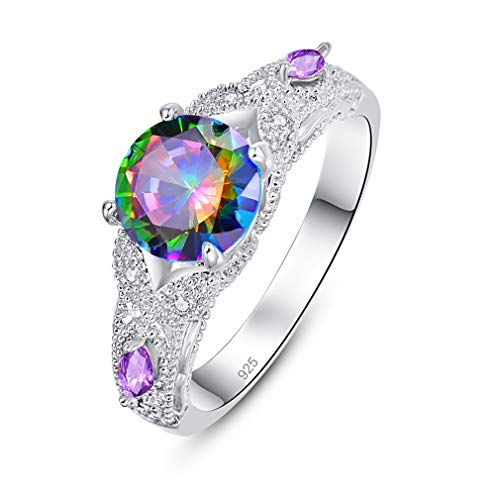 YAZILIND S925 Sterling Silber Ehering Preis Schnitt Runde Farbe Zirkonia Verlobung Versprechen Ewigkeit Brautringe Schmuck 18.8 von YAZILIND