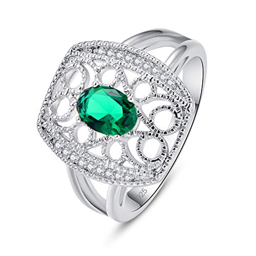 YAZILIND S925 Sterling Silber Ehering Pricess Cut Oval Zirkonia Verlobungsversprechen Ewigkeitsringe Schmuck Grün 16.6 von YAZILIND