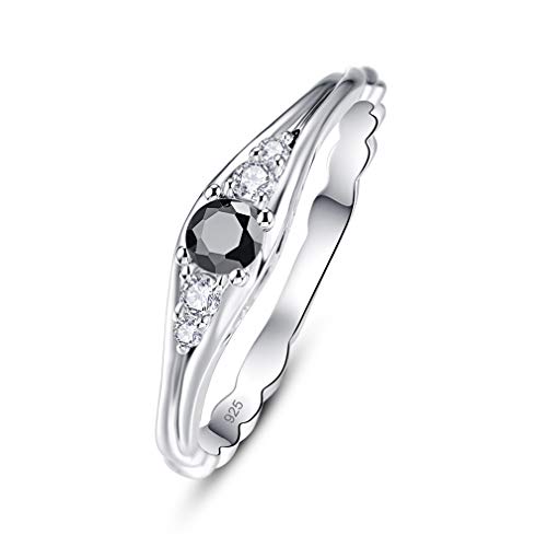 YAZILIND S925 Sterling Silber Ehering Schwarz Runde Zirkonia CZ Frauen Verlobungsringe Schmuck Geschenk 16.6 von YAZILIND