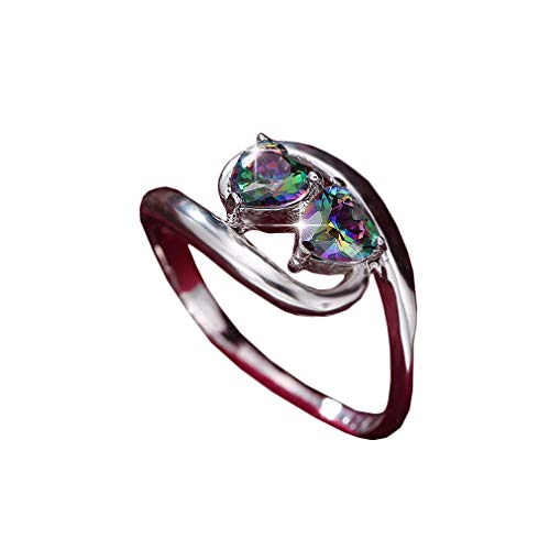 YAZILIND S925 Sterling Silber Eheringe für Frauen Herzform Farbe Zirkonia CZ Jubiläumsversprechen Brautring Verlobungsschmuck 17.2 von YAZILIND