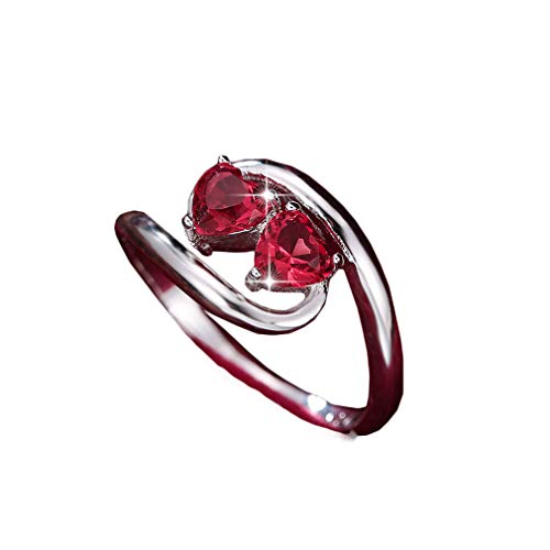 YAZILIND S925 Sterling Silber Eheringe für Frauen Herzform Rot Zirkonia CZ Jubiläumsversprechen Brautring Verlobungsschmuck 17.2 von YAZILIND