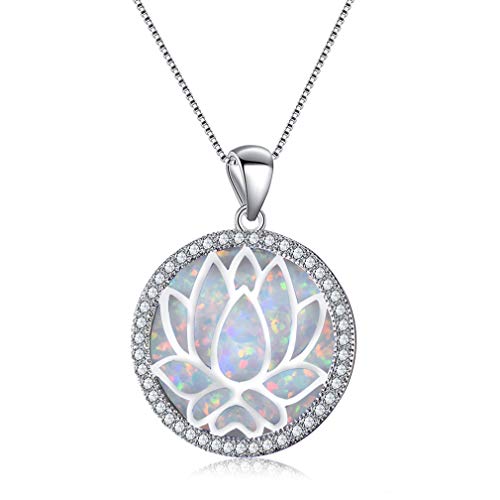 YAZILIND S925 Sterling Silber Einfache Schlüsselbeinkette Halskette Runder Opal mit hohlem Lotus Anhänger Damen Muttertag Geschenk Schmuck (Weiß) von YAZILIND