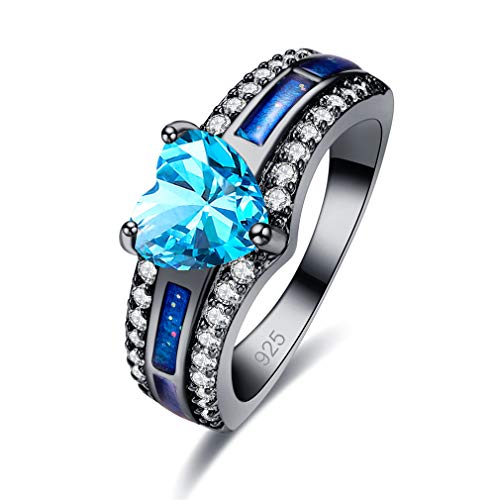 YAZILIND S925 Sterling Silber Frauen Hochzeit Verlobung Versprechen Ring Herzform Zirkonia Blau CZ Schmuck Geschenk 17.2 von YAZILIND