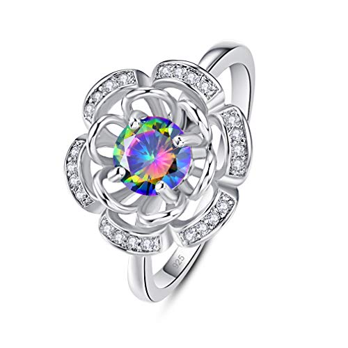 YAZILIND S925 Sterling Silber Hohlblume Statement Ring Farbe Runde Zirkonia Frauen Hochzeit Verlobungsringe Schmuck 18.1 von YAZILIND