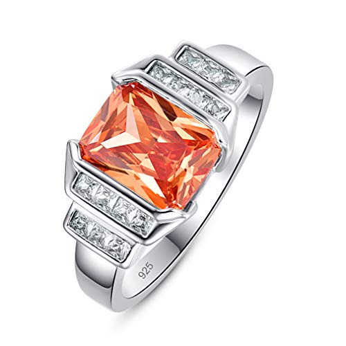 YAZILIND S925 Sterling Silber Rechteck Zirkonia Ehering Ring Frauen Jubiläum Schmuck Orange 18.1 von YAZILIND