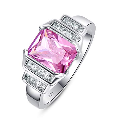 YAZILIND S925 Sterling Silber Rechteck Zirkonia Ehering Ring Frauen Jubiläum Schmuck Pink 18.8 von YAZILIND