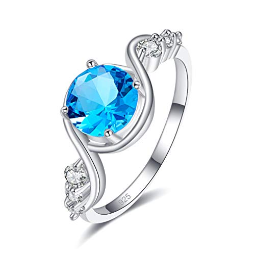 YAZILIND S925 Sterling Silber Ring Prinzessin Round Cut Blau Zirkonia Verlobungsringe Frauen Mädchen Hochzeitsschmuck 16.6 von YAZILIND