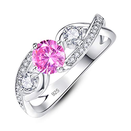 YAZILIND S925 Sterling Silber Ring Runde Zirkonia Ewigkeit Ringe für Frauen Hochzeit Verlobungsringe Schmuck Pink 17.2 von YAZILIND