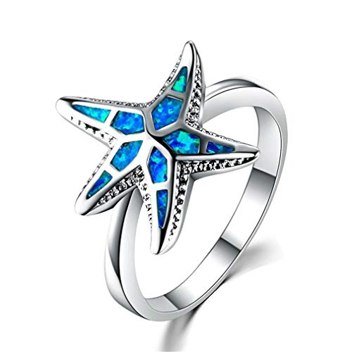 YAZILIND S925 Sterling Silber Ring Seesternform Opal Statement Verlobungsringe Frauen Jubiläumsschmuck Blau 18.8 von YAZILIND