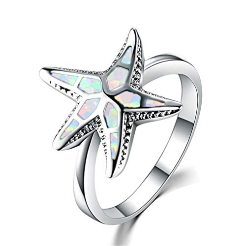 YAZILIND S925 Sterling Silber Ring Seesternform Opal Statement Verlobungsringe Frauen Jubiläumsschmuck Weiß 18.1 von YAZILIND