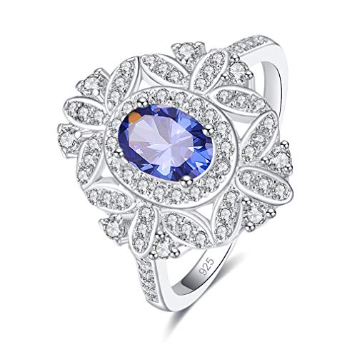 YAZILIND S925 Sterling Silber Ringe Bänder für Frauen Ovale Blumenform Blau Zirkonia CZ Jubiläumsversprechen Hochzeit Brautring Verlobungsschmuck 18.1 von YAZILIND