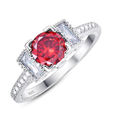 YAZILIND S925 Sterling Silber Runde Zirkonia CZ Ehering Ring Frauen Jubiläum Schmuck Rot 16.6 von YAZILIND