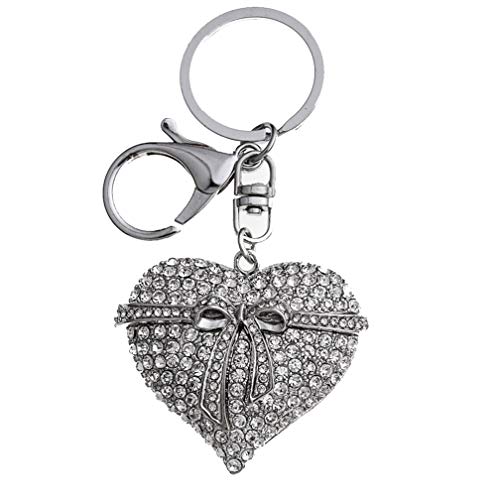 YAZILIND Schlüsselanhänger herzförmigen Bogen eingelegten Strass Mädchen Handtasche Zubehör Anhänger Hängende Ornamente (Silber) von YAZILIND