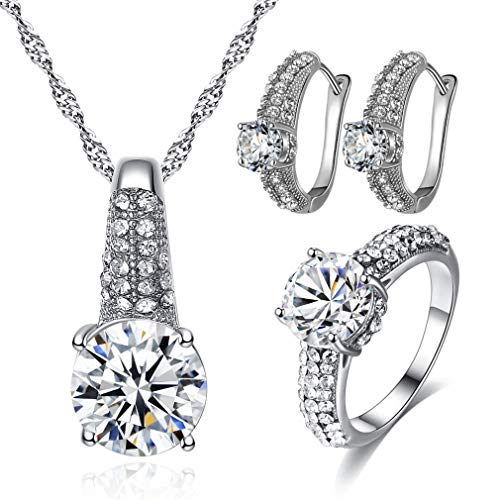 YAZILIND Schmucksets Halskette Ringe und Ohrringe Schmuckset für Frauen Geschenk für Frau Mutter Silber 18.8 von YAZILIND
