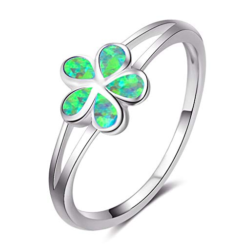 YAZILIND Silber Ehering Blumenform Opal Statement Ringe Ladies Anniversary Jewelry Green 18.8 von YAZILIND