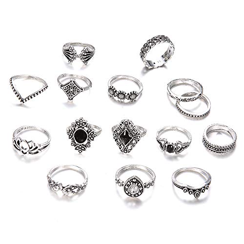 YAZILIND Sterling Silber Edelstein Schildkröte Prinzessin Herz Blume Geschnitzte Boho Vintage Frauen Joint Knuckle Ringe Sets Fingerring von YAZILIND