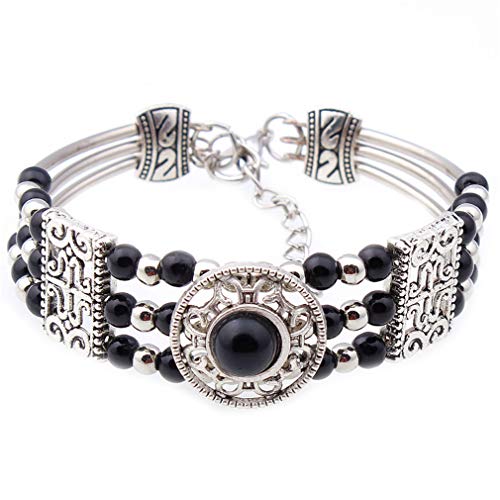 YAZILIND Tibetischen Silber Türkis Perlen Freundschaft Armbänder Naturstein Strand Schmuck Armband Armreif (Schwarz) von YAZILIND