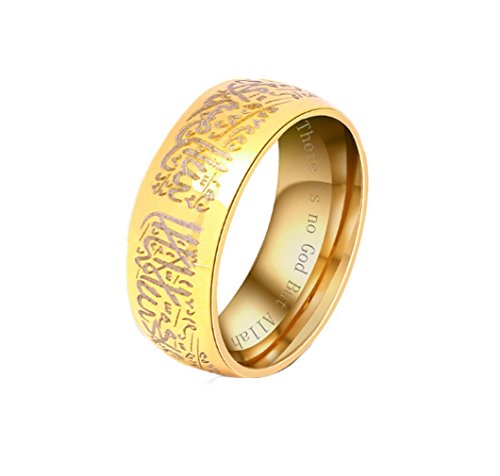 YAZILIND Titan Stahl Ringe Gold Farbe Islamische Wort Band ring Muslimischen Ring Multi Größe optional Größe 18.8 von YAZILIND