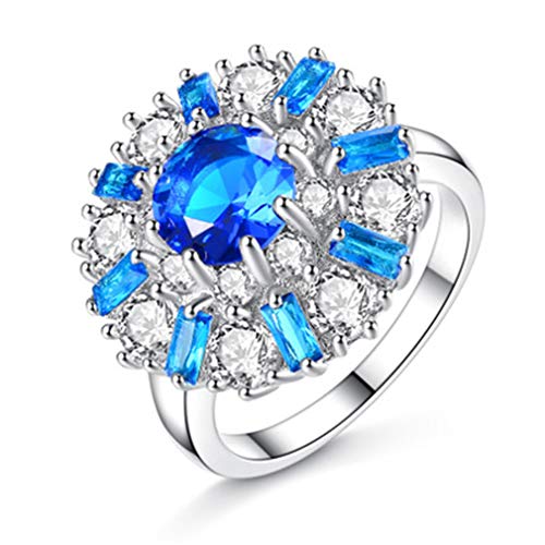 YAZILIND Übertriebener CZ Ring Blaue und weiße Blumenform Zirkonia Ring Damen Engagement Ehering Schmuck 18.1 von YAZILIND