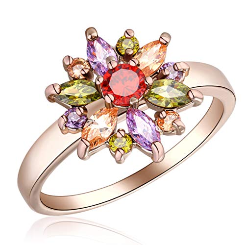 YAZILIND Übertriebener CZ Ring Flowe Form Zirkonia Ring Damen Mama Jubiläumsschmuck Roségold 18.1 von YAZILIND