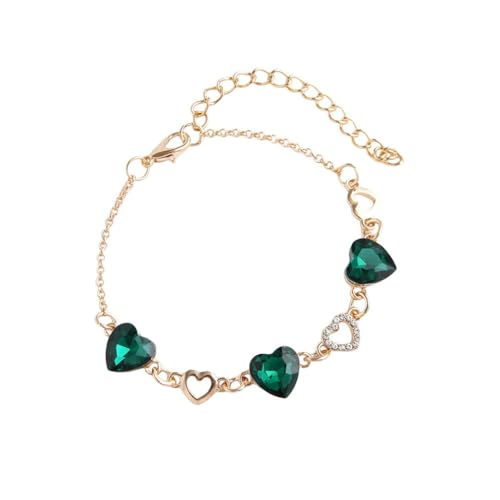 YAZILIND Valentinstag Geschenk für Frauen Cubic Zirkonia Herz Armbänder Einstellbare Gold plattiert stapelbar Vintage-Schmuck (grün) von YAZILIND