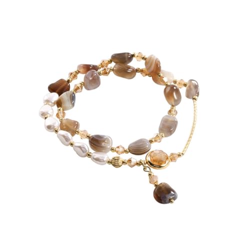 YAZILIND Valentinstag Geschenk für Frauen Süßwasser Perlen Armbänder geschichtet einstellbar vergoldet stapelbar Vintage-Schmuck von YAZILIND