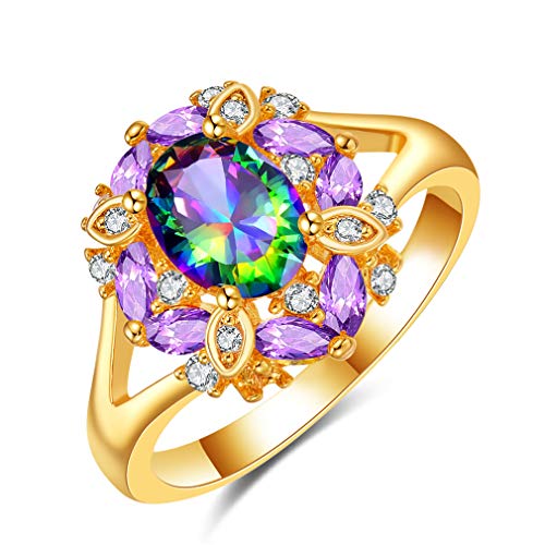 YAZILIND Vergoldete runde Farbe Zirkonia CZ Ehering Elegante Frauen Jubiläumsschmuck Geschenk 16.6 von YAZILIND