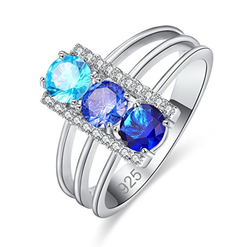 YAZILIND Versprechen Ringe 3 Reihen hohlen blauen Zirkon platiniert eingelegten Strass Hochzeit Engagement für Damen größe 17.2 von YAZILIND