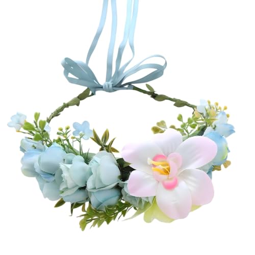 YAZILIND Verträumte Blaue und Rosa Blumen-Stirnband mit Sky-Blue-Ribbon - Märchen-Prinzessin-Haar-Krone für Cosplay & Festivals von YAZILIND