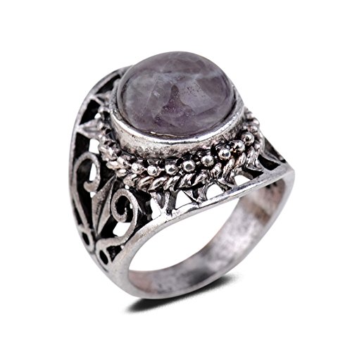 YAZILIND Vintage Antike Rundschnitt Lila Amethyst Retro Silber Überzogene Herz Hohl 18,8 Ring für Frauen Mädchen von YAZILIND