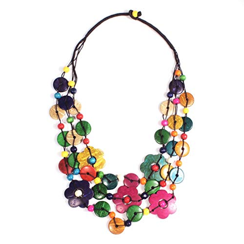 YAZILIND Vintage Antique Woven Perlen Böhmen Blume Anhänger Halskette mit Kokosnussschale Charms für Damen und Mädchen (bunt) von YAZILIND
