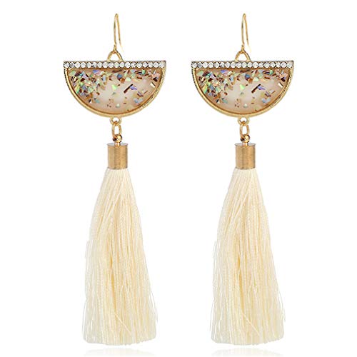 YAZILIND Vintage Bohemian Ohrringe Fächerförmige geometrische lange Quaste Drop Dangle Fishhook Ohrring Mädchen Geburtstag Schmuck Beige von YAZILIND