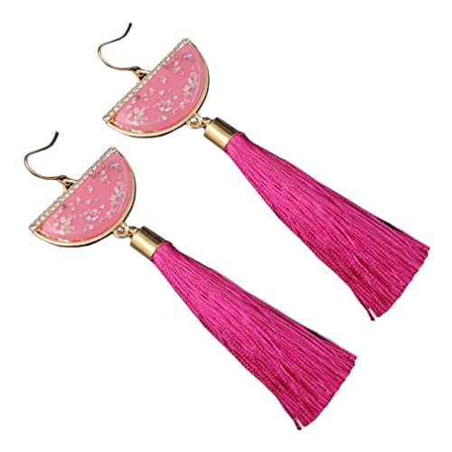 YAZILIND Vintage Bohemian Ohrringe Fächerförmige geometrische lange Quaste Drop Dangle Fishhook Ohrring Mädchen Geburtstag Schmuck Rose Red von YAZILIND