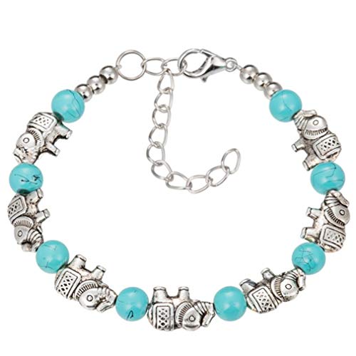 YAZILIND Vintage Ethnische Türkis Perlen Einstellbare Armband Schmetterling Eule Naturstein Freundschaft Armbänder Strand Schmuck (Elefant) von YAZILIND