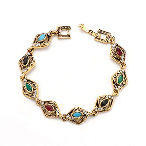 YAZILIND Vintage Farbe Edelstein Armband Böhmischen Stil Türkis Armreif Retro Schmuck Frauen Geburtstagsgeschenk (Gold) von YAZILIND