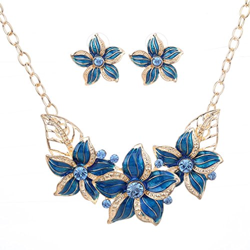 YAZILIND Vogue vergoldet blauen Kristall Emaille Blume Brust Kragen Halskette Schmuck Set von YAZILIND