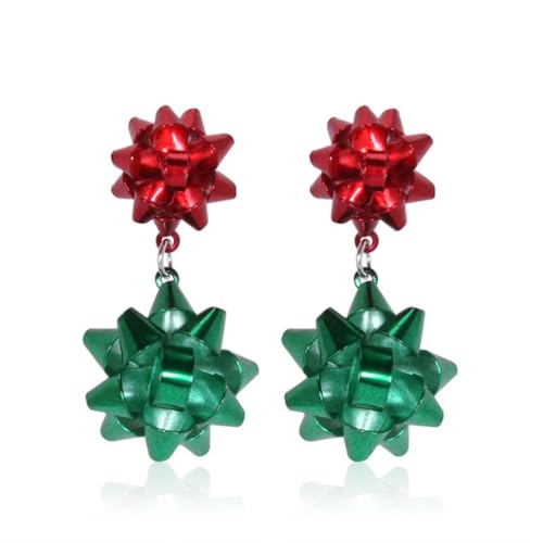 YAZILIND Weihnachten Baum Drop Earrings, 2 Paar Rot-Grün-Blume Quaste Anhänger Baumeln Ohrring, Festlichen Urlaub Weihnachten Schmuck für Frauen(Blume) von YAZILIND