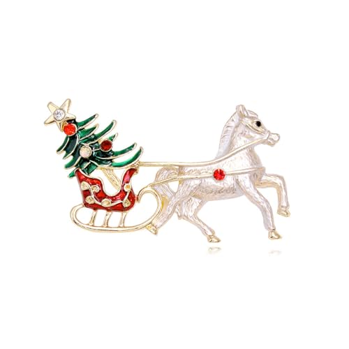 YAZILIND Weihnachten Brosche Pin Strass Cartoon Weihnachten Auto-Form Tropft Öl Sled White Horse-Drawn Sleigh Corsage Weibliche Breastpin Schmuck(#1) von YAZILIND