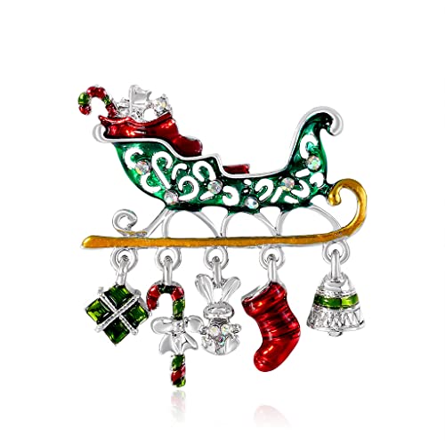 YAZILIND Weihnachten Brosche Pin Strass Cartoon Weihnachten Auto-Form Tropft Öl Sled White Horse-Drawn Sleigh Corsage Weibliche Breastpin Schmuck(#2) von YAZILIND