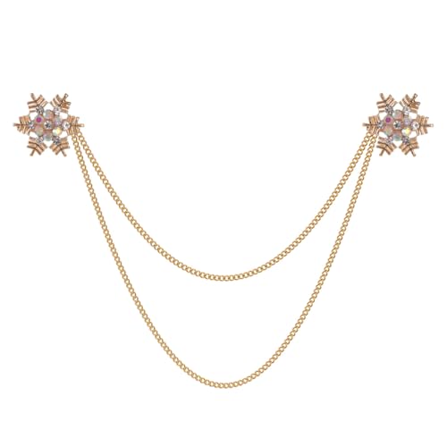 YAZILIND Weihnachten Brosche Pin Strass Schneeflocke Kragen Pins Kette Fringe Corsage Female Xmas Breastpin Schmuck(Gold+Farbe) von YAZILIND