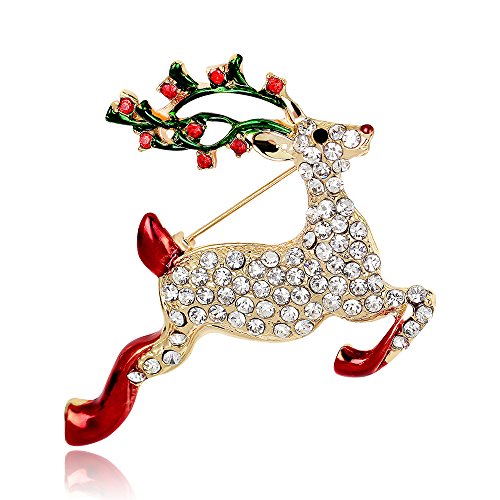 YAZILIND Weihnachten Brosche Pin Strass Sika Hirsche Elch Corsage Female Xmas Zubehör Breastpin Schmuck(Rot+Weiß) von YAZILIND