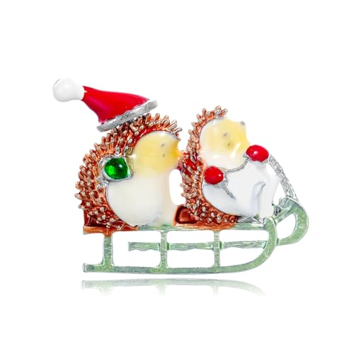 YAZILIND Weihnachten Brosche Pin Strass Süße Igel Schlitten Tropfen Öl Santa Claus Hut Corsage Female Xmas Breastpin Schmuck(Rot) von YAZILIND