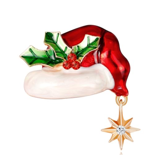 YAZILIND Weihnachten Brosche Pin Strass-Tropfende Öl-Santa Claus Hut Corsage Female Xmas Breastpin Schmuck(Rot) von YAZILIND