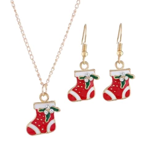 YAZILIND Weihnachten Halskette Ohrringe Set für Frauen Erklärung Xmas Halsband Halskette Armband Tropfen Baumeln Ohrring Sets Urlaub Schmuck(Socken) von YAZILIND